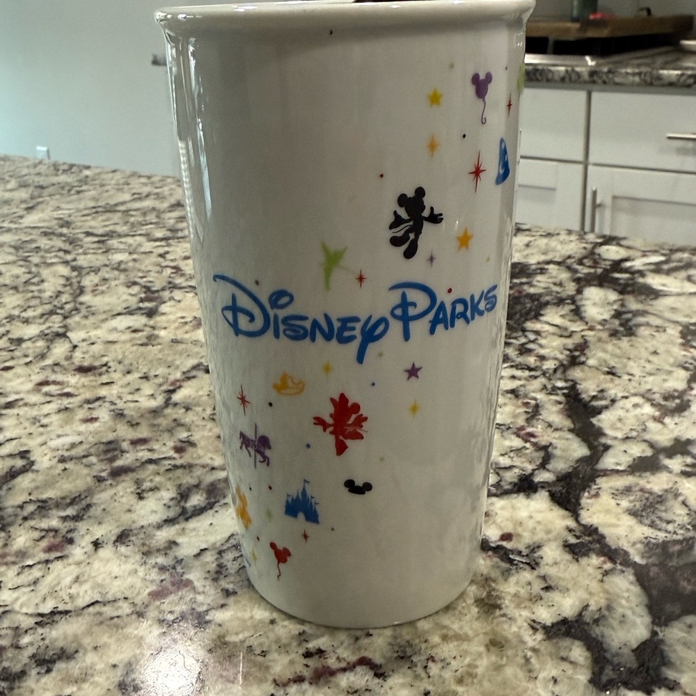 Disney Parks White Tumbler with Colorful Icons